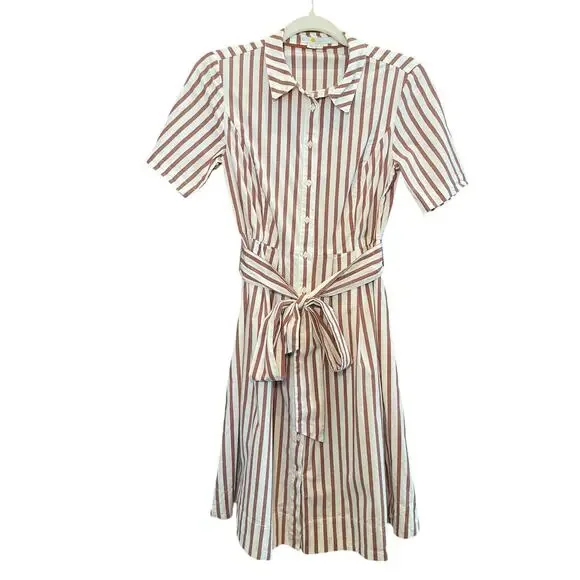 Boden Women 4 Anastasia Shirt Dress‎ Tie Waist Brown Conker/Ivory Button Up - Picture 9 of 17